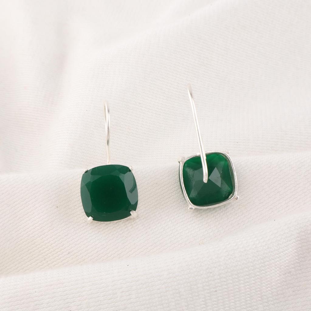 Green Onyx Gemstone Jewelry, Handmade Silver Earrings, 925 Sterling Silver Jewelry, Designer Onyx Earrings Gift For Grandma
