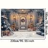 1 Christmas background with snow porch flower wreath gift box and snow covered tree no power required winter scene