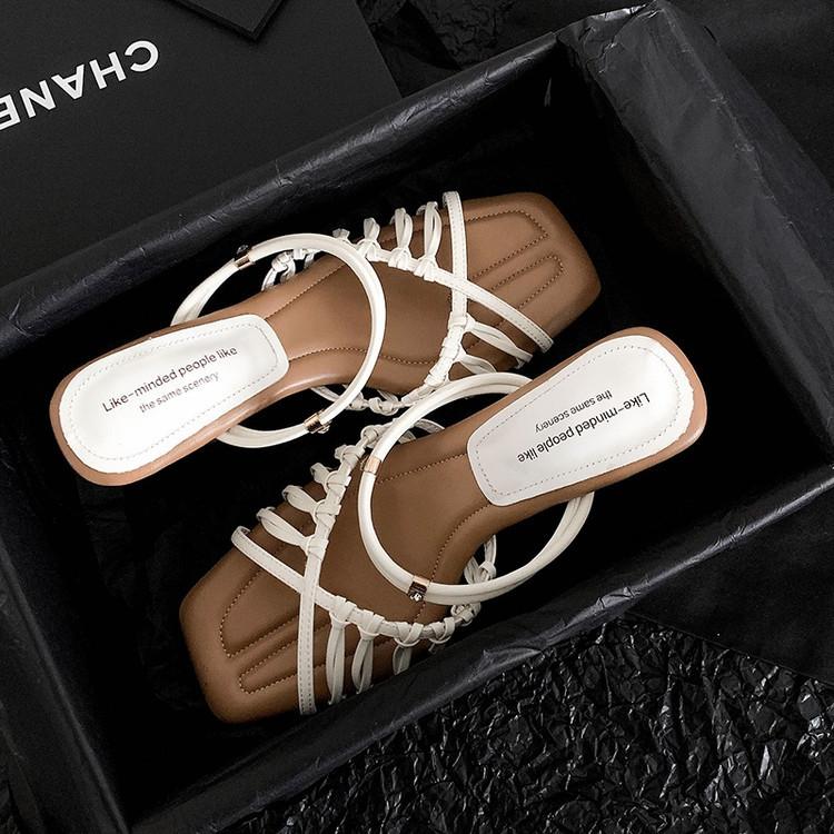 European Station 2025 Summer New High-heeled Sandals Women's Head Thin Strap Roman Sandals Women's Summer Two Shoes