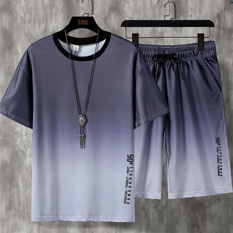 Summer Sports and Leisure Ice Cool Suit Men's Short-sleeved Trend Gradient Shorts Two-piece Set