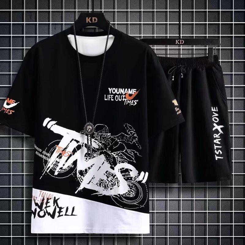 Men's Fashionable Summer Ice Silk Short Sleeve Sports Suit