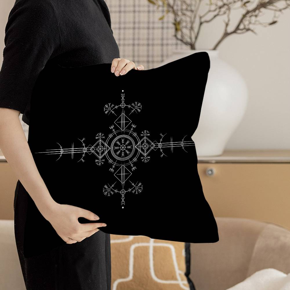 V-Viking Logo V-Vegvisir Luxury Pillow Anime Pillow Sofa Bed Head Pillow Cover Cushion Cover 45X45 Cm Fashion