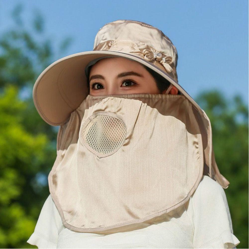 Wide Brim Sunshade Sun Hat Lightweight Breathable Women Picking Tea Hat Face Cover UV Protection Neck Flap Hat Summer Season