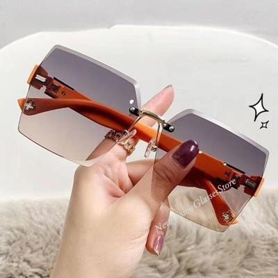 Women Sunglasses Fashion Rimless Beach Gradient Sunglass Original Lady Retro Uv400 Eyeglasses