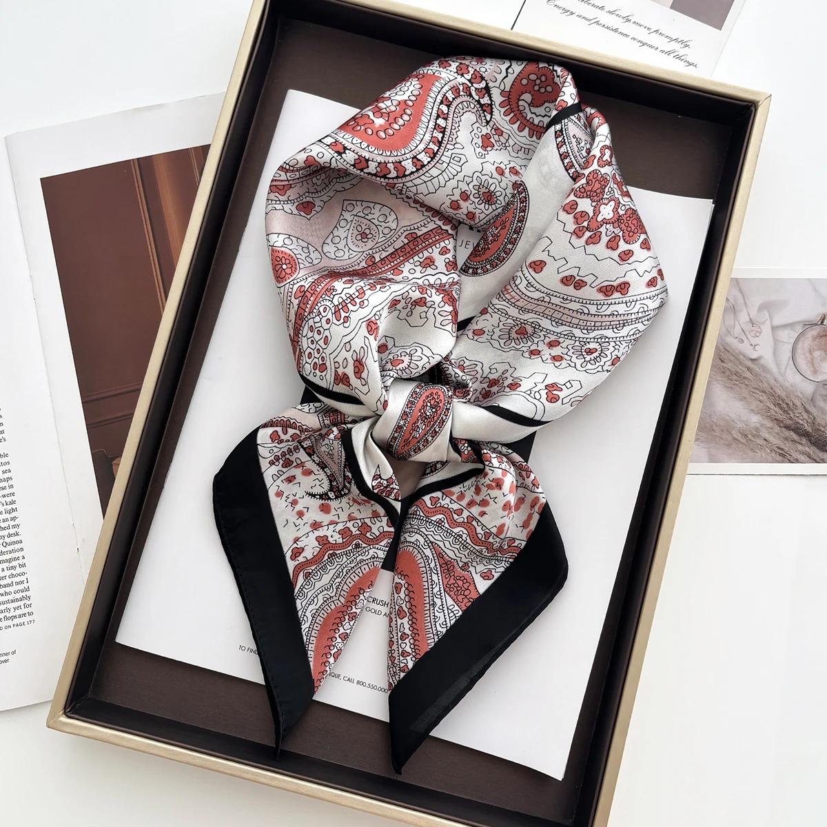 

Роскошный квадратный шарф для женщин, мягкий атласный шейный платок, женские резинки для волос, модная лента для сумки, повязка на голову, бандана, шаль