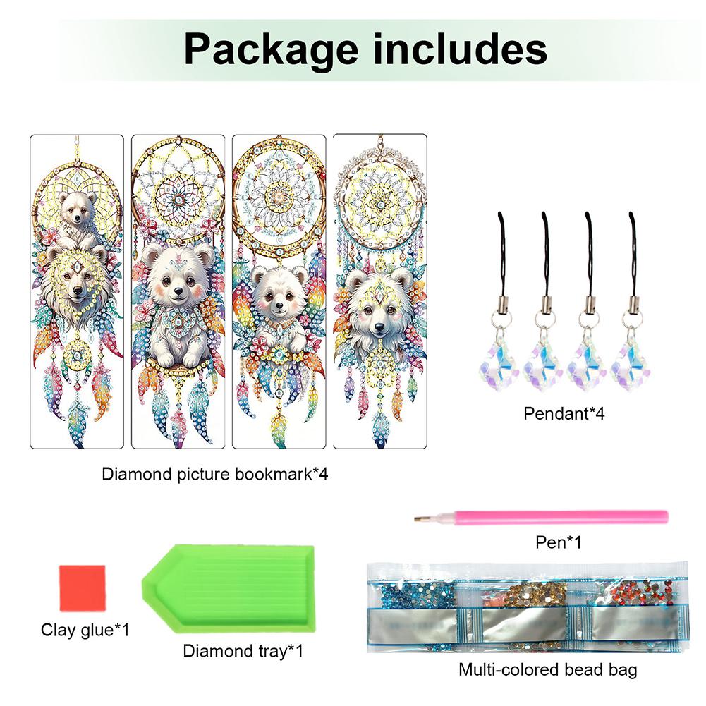 4Pcs DIY Diamond Painting Bookmark Diamond Bookmark Art Projects Diamond Art Bookmark Gift for Book Lovers Mosaic Art Supplies