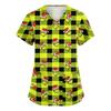 Women's Stylish V-Neck Short Sleeve Work Top with Pockets, Printed Caregiver Uniform Shirt