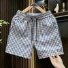 Men's Plaid Casual Shorts, Elastic Waist Drawstring Summer Lightweight Beach Shorts (M-5XL)