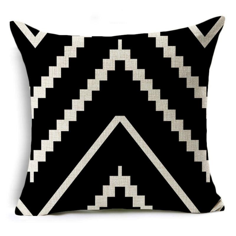 Cushions  Covers, Linen Simple Black White Plaid Geometric Wave Pattern Pillowcase, Soft Breathable