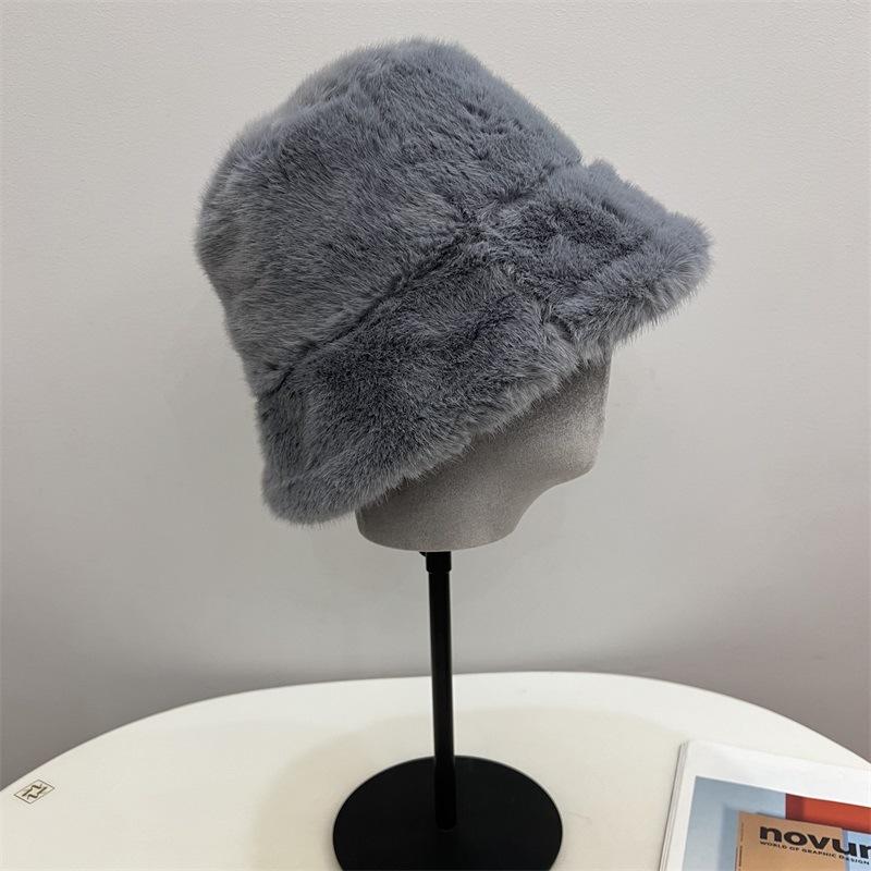 Winter new thickened imitation rabbit fur plush bucket hat women's northern outdoor cold protection ear cover hat tide