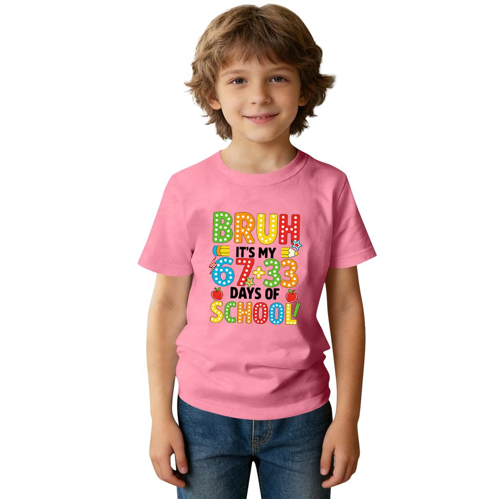 Fashionable Round Neck Short Sleeve Work Clothes Printed Tops For KID Summer Tops