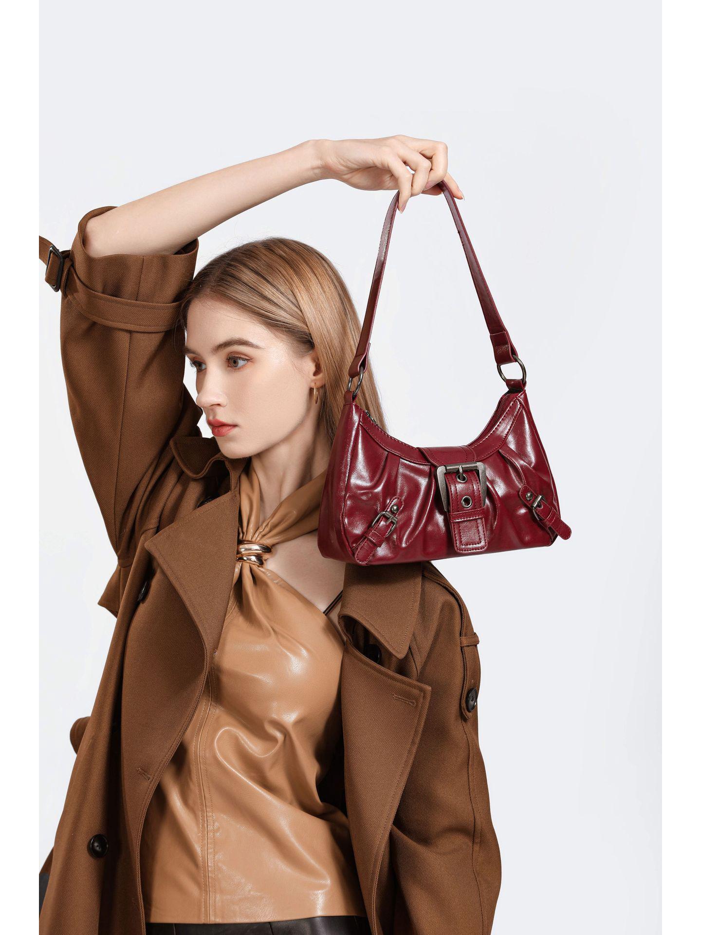 

Женская сумка-тоут на плечо в стиле ретро с эффектом потертости - Американский стиль для通勤 вино красного