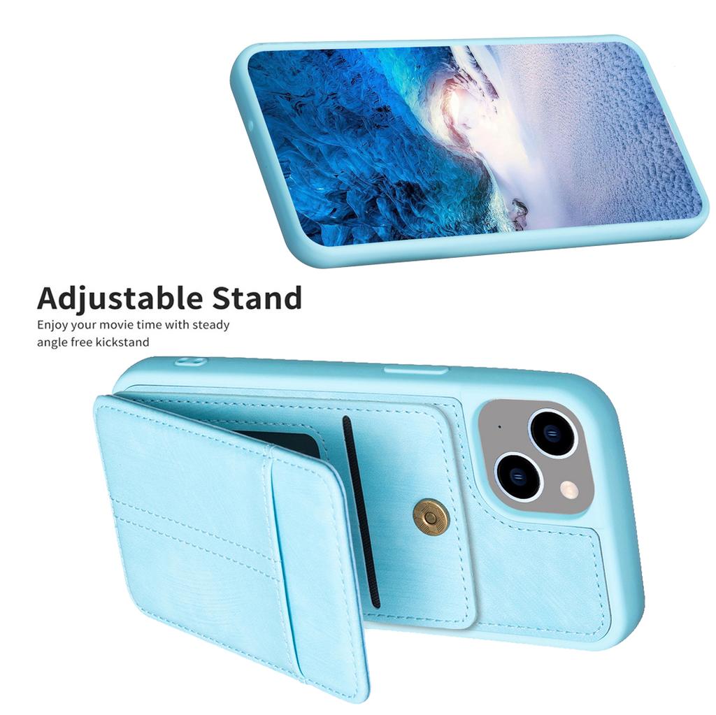 BF28 For iPhone 15 Kickstand Case Matte PU Leather Coated TPU Phone Cover with Card Holder