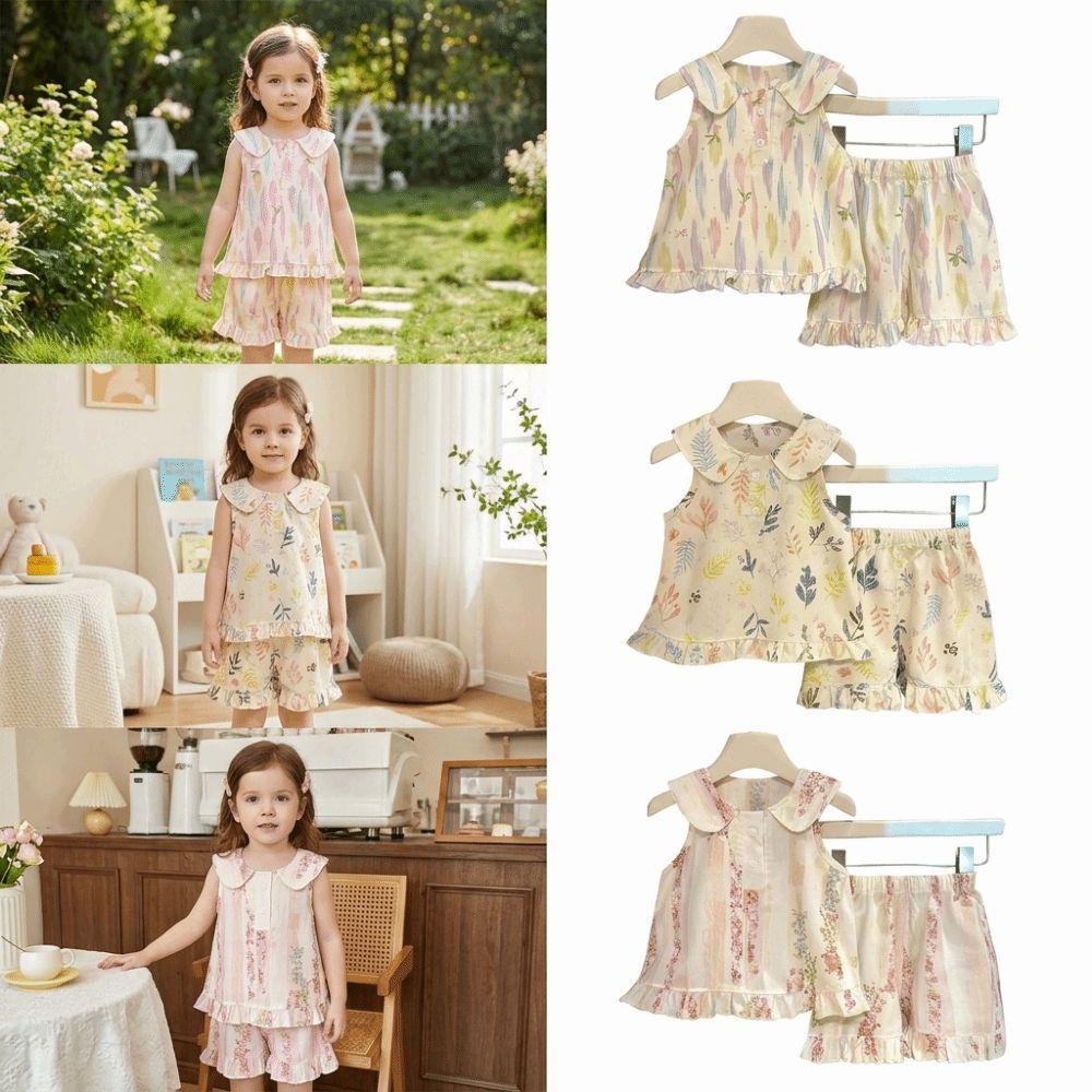 Ruffle Hem Baby Clothes Set Lightweight Fabric Shorts Suit Girls Outfit Set  Outdoor Play