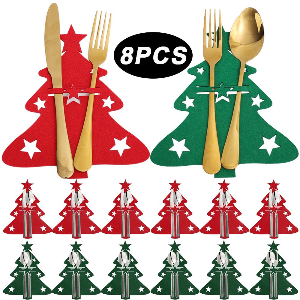 8/1Pcs Christmas Cutlery Holder Knife Fork Covers Snowflake Xmas Tree Pocket Cutlery Bag New Year Party Dinner Table Decorations