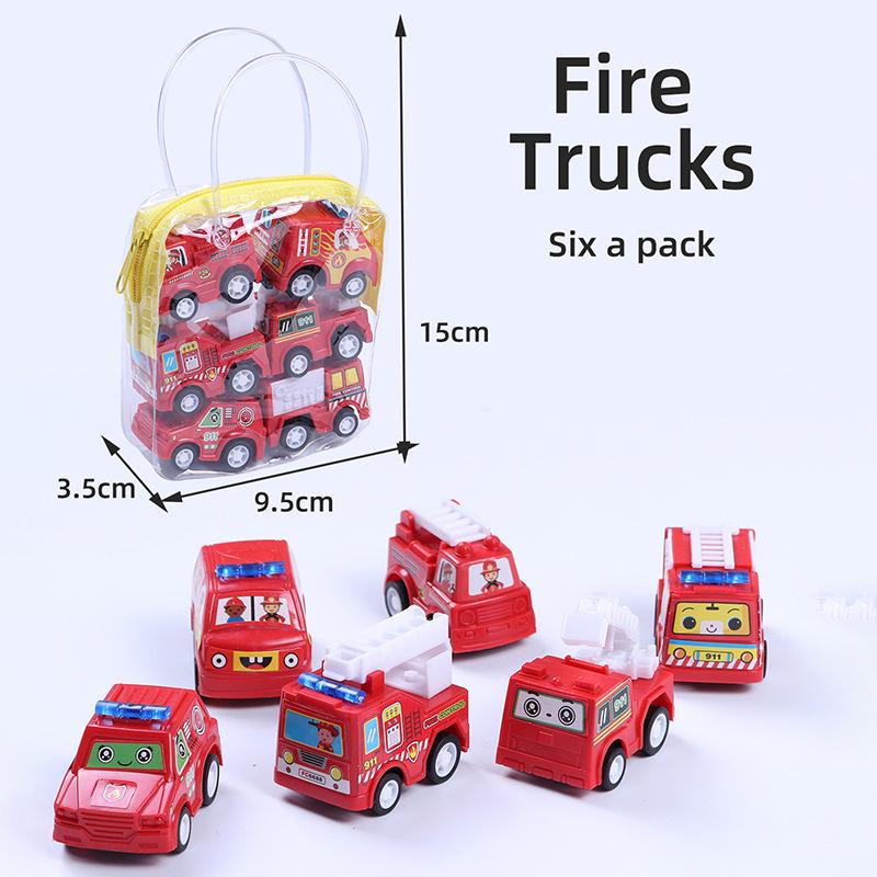 6pcs Pull Back Car Toys Set Fire Truck Taxi Simulation Vehicle Models for Boys Age 3+ Party Gifts