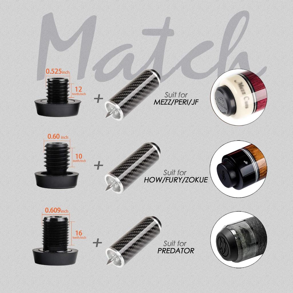 KONLLEN Pool Cue Carbon Fiber Billiard Cue Billiard Accessories for Pool Sticks Extension, 2", 3", 4", 6", 8", 12", Extension,