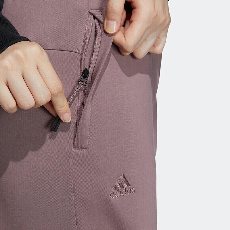 Adidas Solid Color Logo Cuffed Knit Track Pants Women Bottoms Brown IB2755