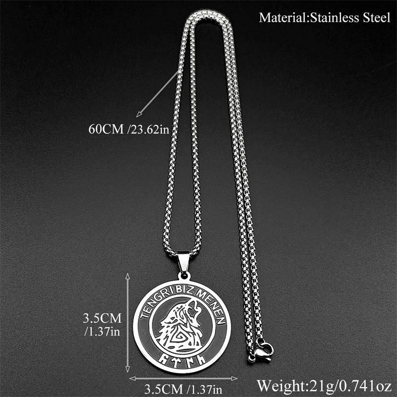 Black Enamel TENGRI BIZ MENEN Wolf Head Rune Stainless Steel Pendant Necklace for Women Men Silver Color Chain Amulet Jewelry