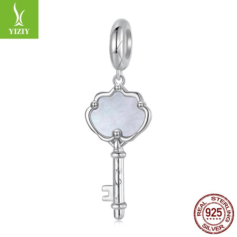 925 Sterling Silver Shell Key Pendant Charm Loose Bead Bead Accessories