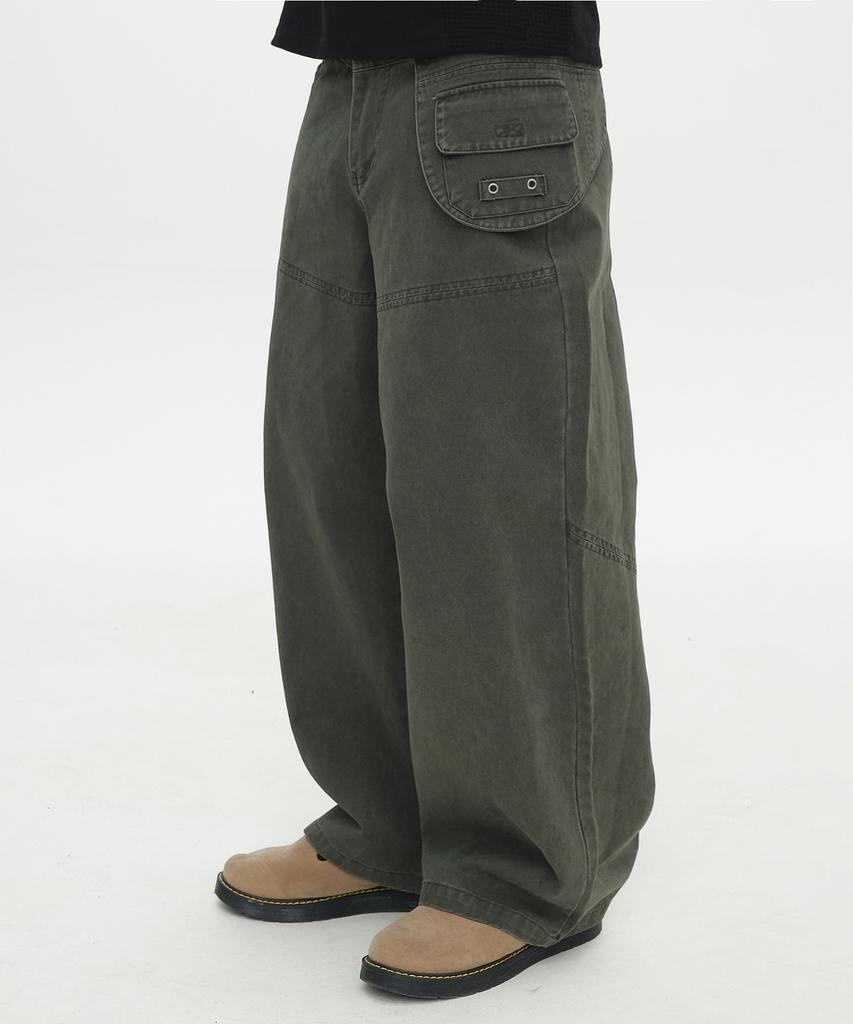 PLACESTUDIOMAN Multi-Side Pocket Wrap Design Cut Wide Cotton Pants_3 Colors