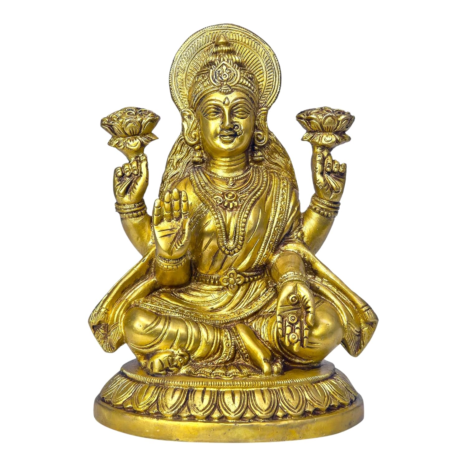 

Ashtadhatu Brass Shri Maha Lakshmi Idol, Goddess Laxmi Mata Statue Gold - 6 Inch