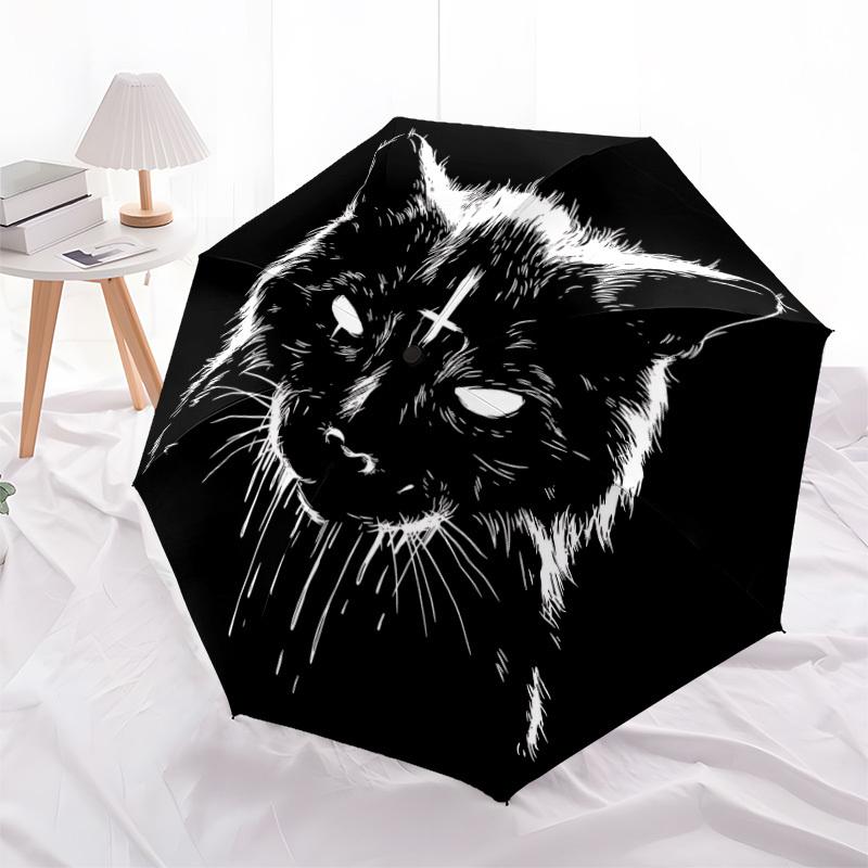 1 Stück Katzen-Kreuz-Automatikschirm, Hochwertiges Schirmdach, Tragbarer Faltregenschirm mit, Ideales Geschenk für - Reisen, Alltag, Formelle Anlässe, Stilvolles Accessoire
