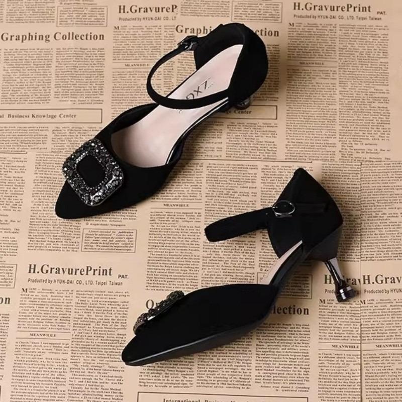 Square buckle with temperament with skirt fashionable versatile and comfortable summer new rhinestone high-heeled sandals women