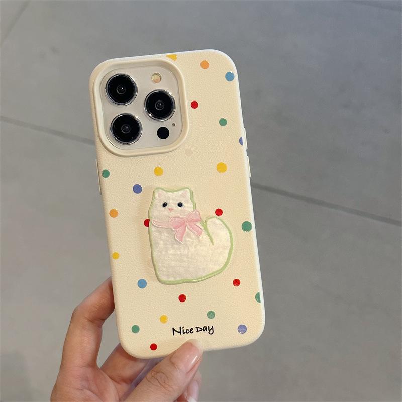 

Cute Polka Dot Cat Puppy Suitable for IPhone15ProMax Apple Phone Case Girl Apple 12ProMax