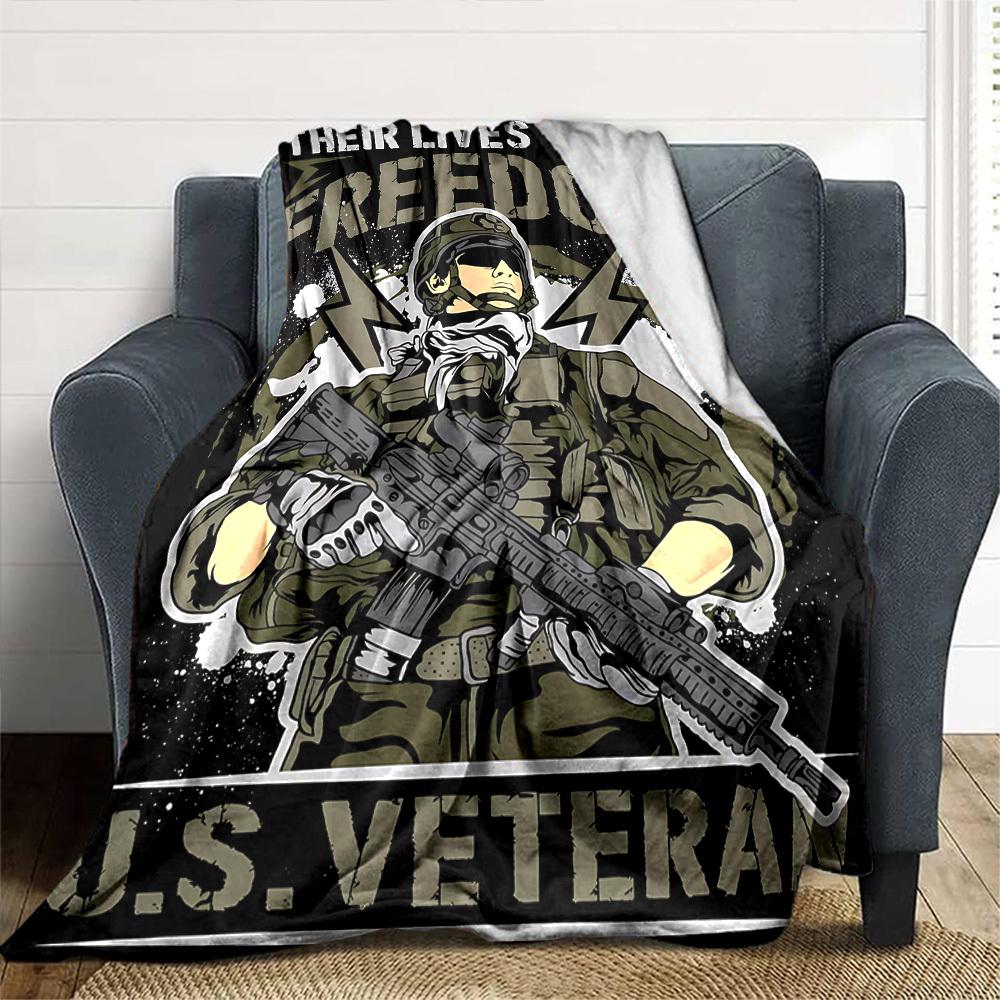 1pc THEIR LIVES YOUR FREEDOM U.S.VETERAN Throw Blanket Soft Flannel, Cozy All Season Polyester Perfect for Home, Office