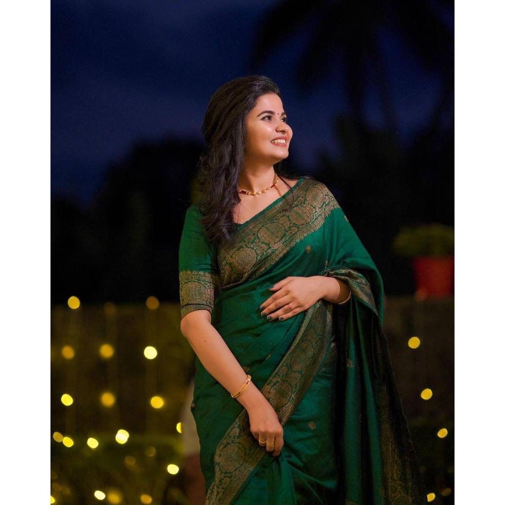 Silk Saree from the ALMAARI Store Is Adorned with Beautiful Zari Work In Form of Traditional Motifs.