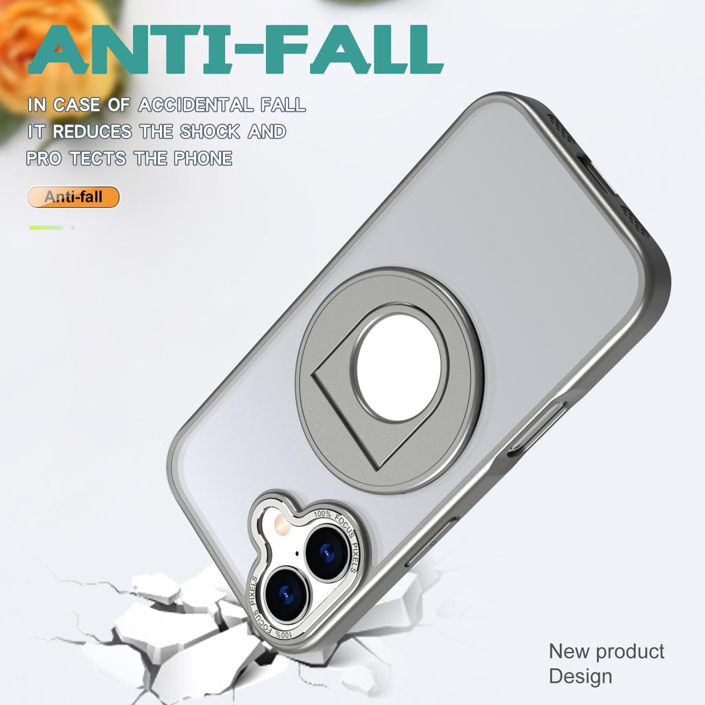 For iPhone 17 Clear Back Case Rotating Kickstand TPU+PC Phone Cover Compatible with MagSafe
