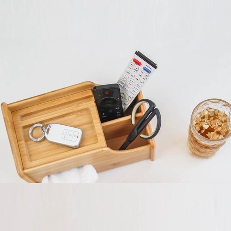 A44Z-Coffee Table Remote Control Holder Collection Cosmetics Receipt Inclusion Organizer Storage Bamboo Wooden Box Racks