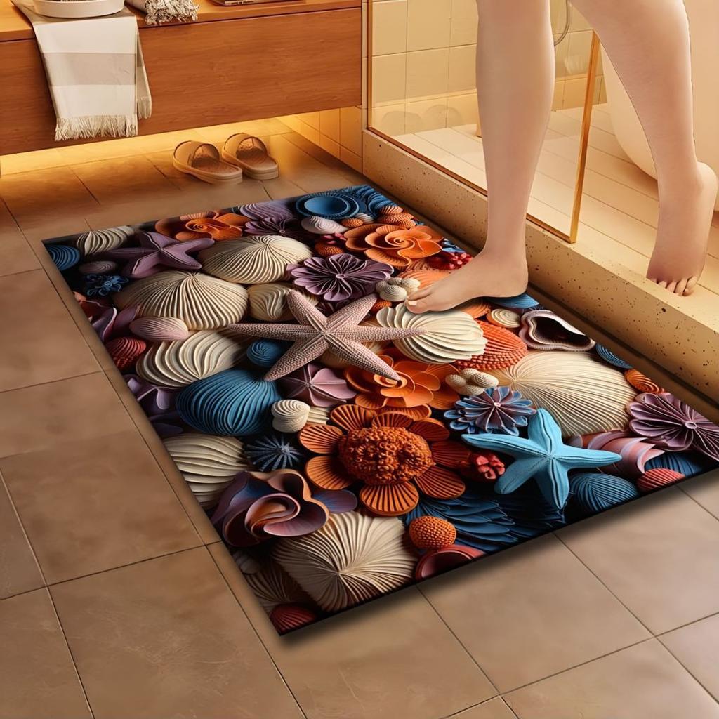 Tapis de sol 3D coquillage antidérapant tapis de porte de salle de bain résistant à la saleté et antidérapant tapis de sol pour salle de bain