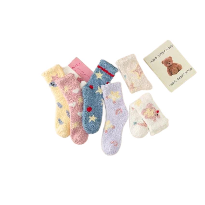 2025 Autumn/Winter Thick Coral Fleece Cartoon Mid-Calf Sleep Socks - Warm, Breathable, and Sweat-Absorbent Home Floor Socks.