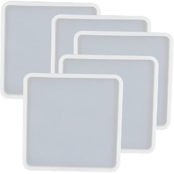 5Pcs Square Shape Epoxy Mold DIY Resin Casting Square Base Coaster Silicone Mold, Larger Size 5 Inch