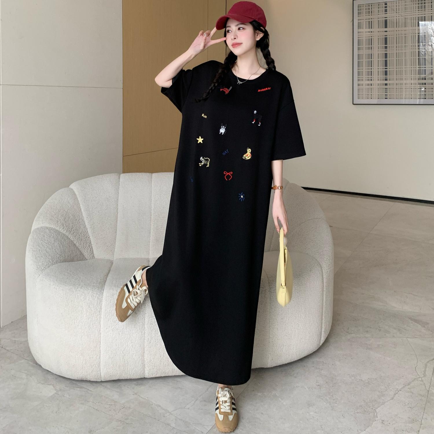 

Dimanaf 2025 Женское Летнее Длинное Платье Винтажное Платье-рубашка с Коротким Рукавом Базовое Элегантное Повседневное Свободное Платье Большого Размера 4XL чёрный