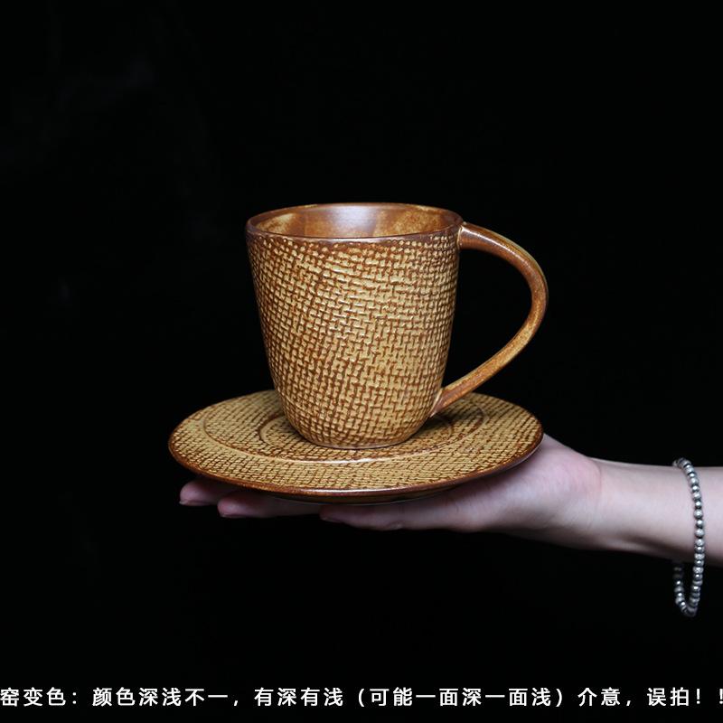 Ceramic kiln change fun coffee cup saucer set retro characteristic office mug home breakfast milk cup 220ml