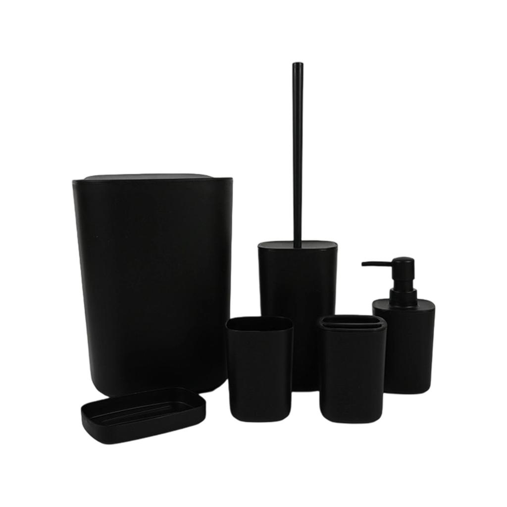 6 Piece Bathroom Set Plastic Toothbrush Holder Waste Bin Combo For Modern Bathroom Storage