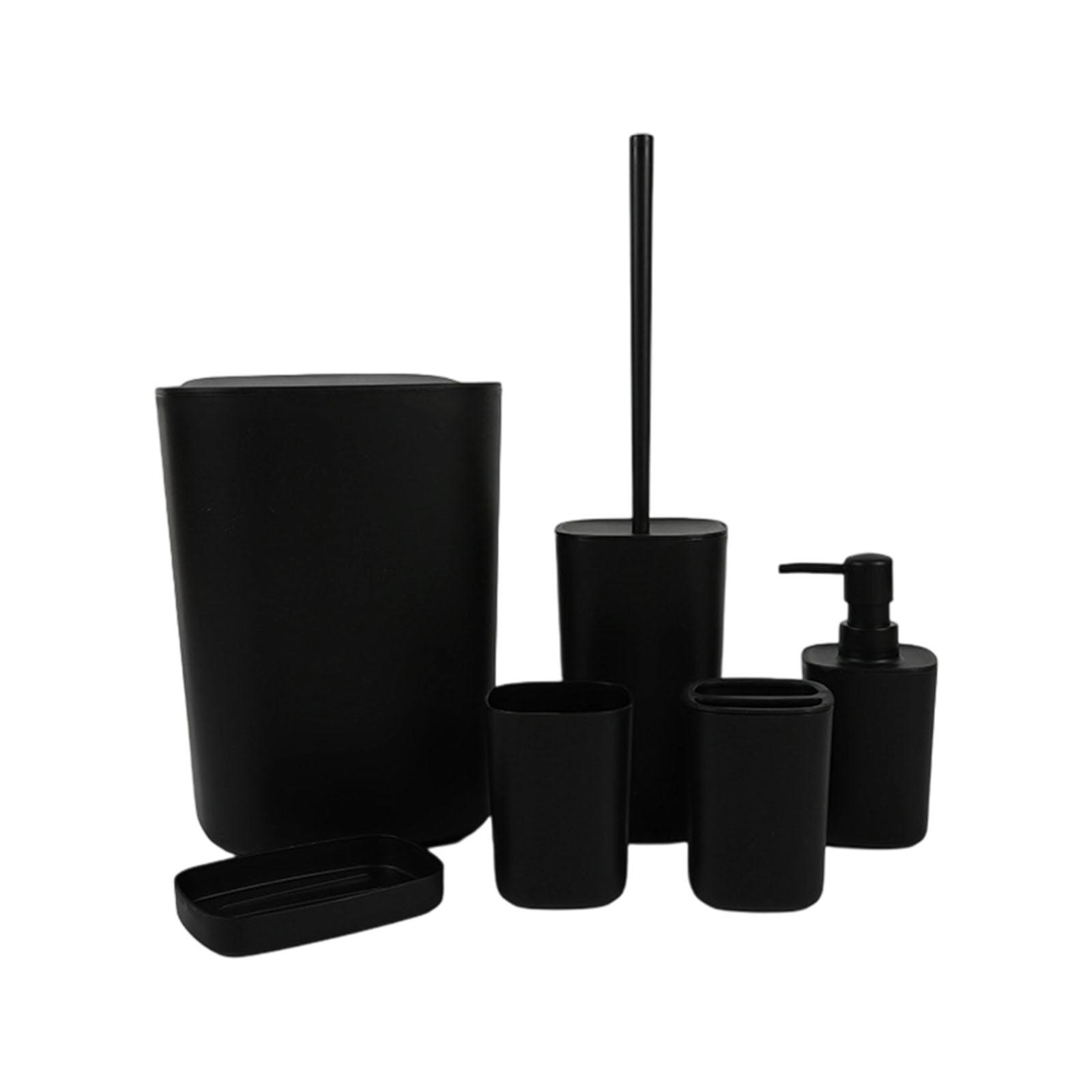 

Набор для ванной из 6 предметов Пластиковый держатель для зубных щеток Мусорное ведро Комбо для современного хранения в ванной чёрный