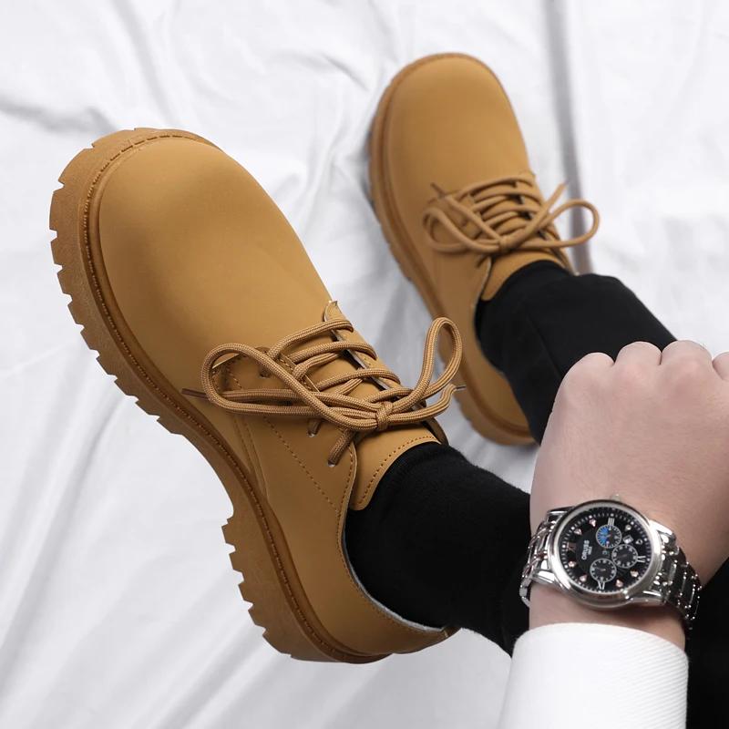 Herren Lederschuhe Dicke Sohle Runde Zehenpartie Plateau Männlich Lässiger Derby Schuh Rindsleder Klassisch Original Rechtmäßiger Designer