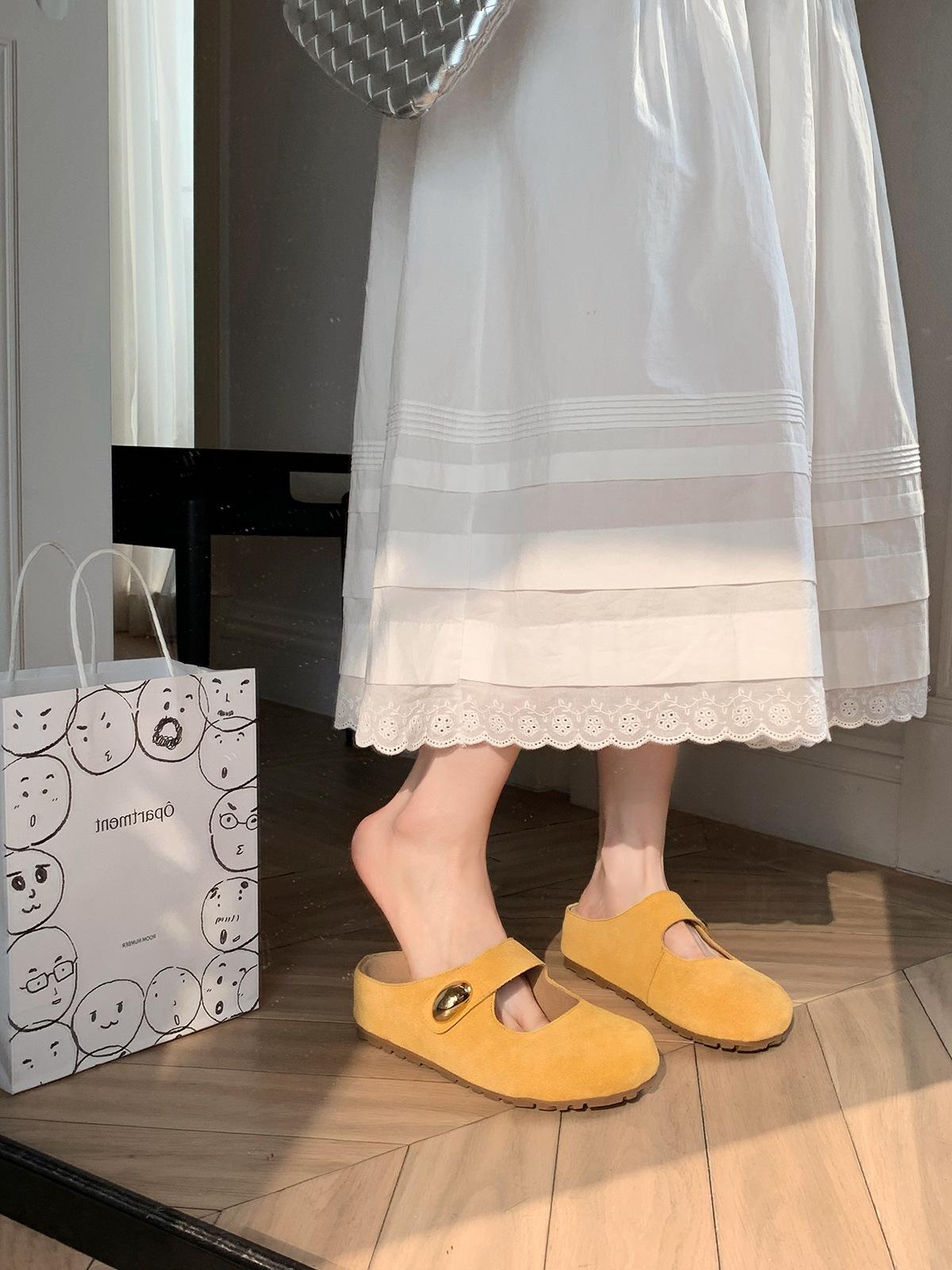 

5Cm~ Height-increasing thick-soled Boken half-slippers for women s summer wear, the new little golden beans, one pedal, lazy bag head sandals 40 жёлтый