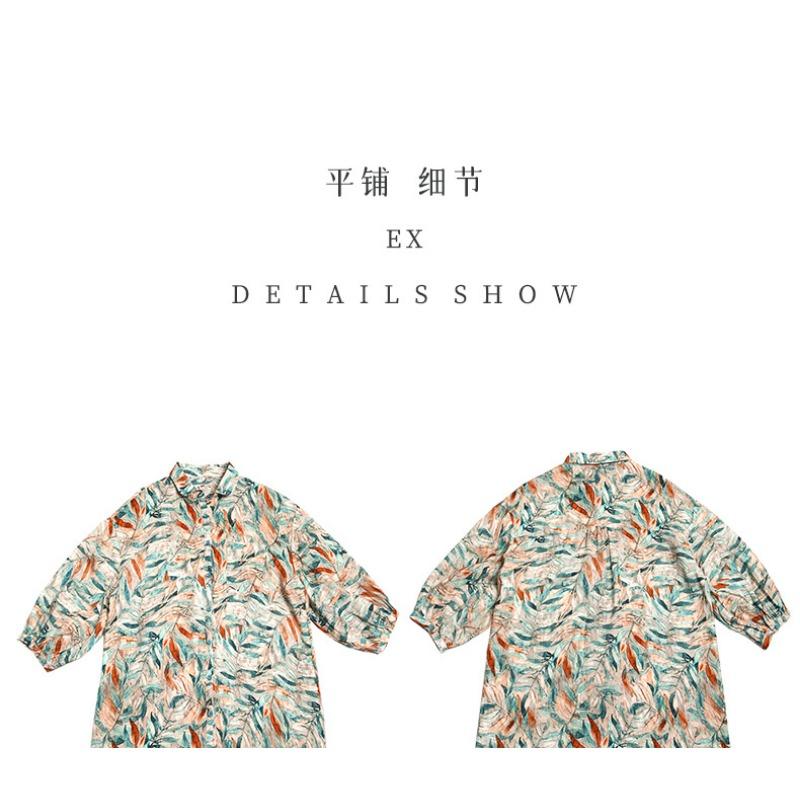 Women S Literary Retro Cotton Linen Floral Long Sleeve Loose Mid Length Shirt