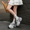Leather thick-soled heightening dad shoes women's new breathable mesh double-bottom versatile sports and leisure shoes