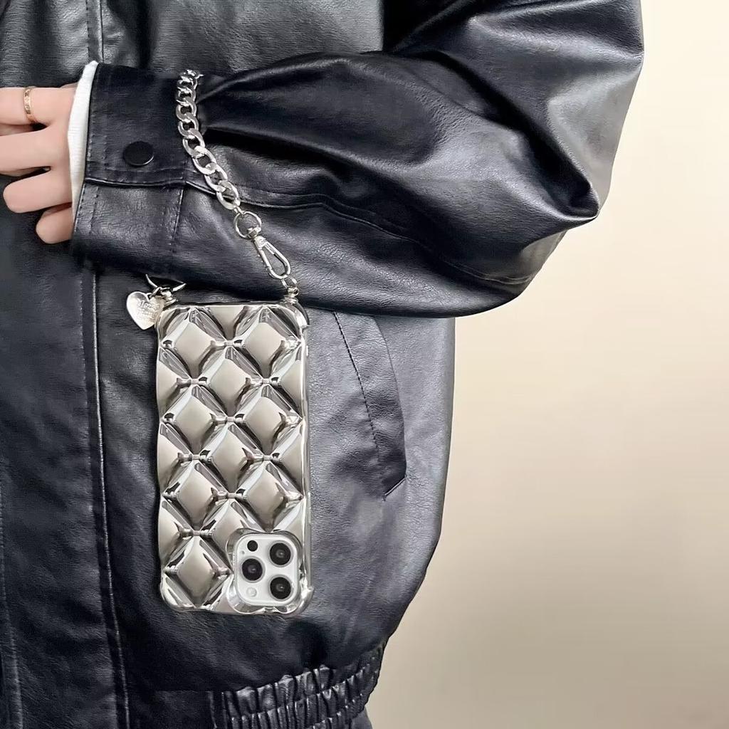 Diamond Plating Camera Protection Phone Case Pear Chain For IPhone 15 Pro Max 14 15 Plus 13 12 Pro 11 Promax with Bracelet