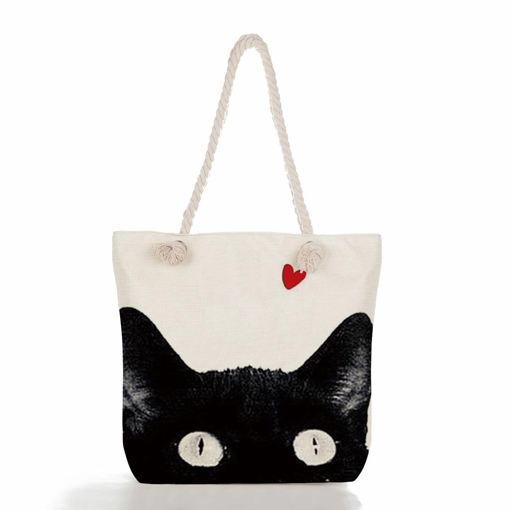 Cute Cats and Dogs Print Thick Rope Single-shoulder Beach Bag 7225