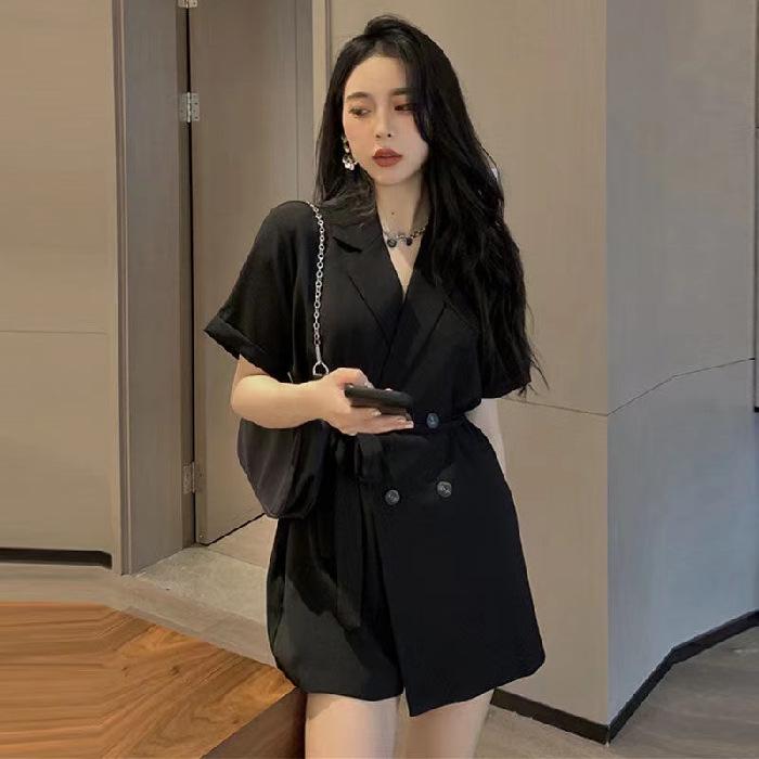 2025 Women's Fashion Suit Romper: Summer High Waist, Loose Fit, Wide Leg Jumpsuit Skirt