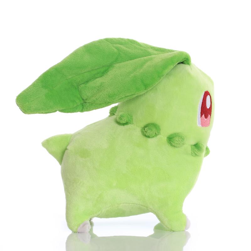 Peluche Chikorita 20 cm Jouets en peluche doux Poupée Chikorita de dessin animé Kawaii Japon Anime Elfe Poupée en peluche Cadeau d'anniversaire pour enfants