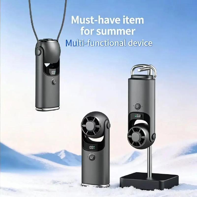 New USB Mini Fan Pocket Handheld Fan Neck Hanging & Desktop No-Leaf Fan for Travel & Office Desk Small Fan Work Comfort Cooling