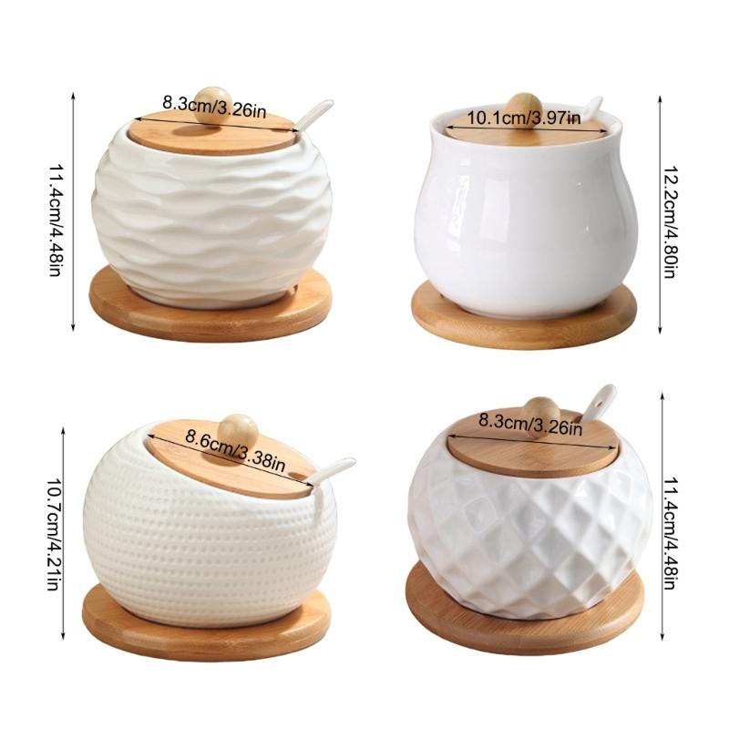Sturdy Ceramic Condiment Canisters Stylish Ceramic Seasoning Jars with Bamboo Lids for Barbecue Parties and Camping